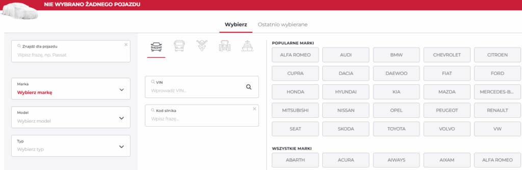 Wyszukiwarka akumulatora do modelu auta